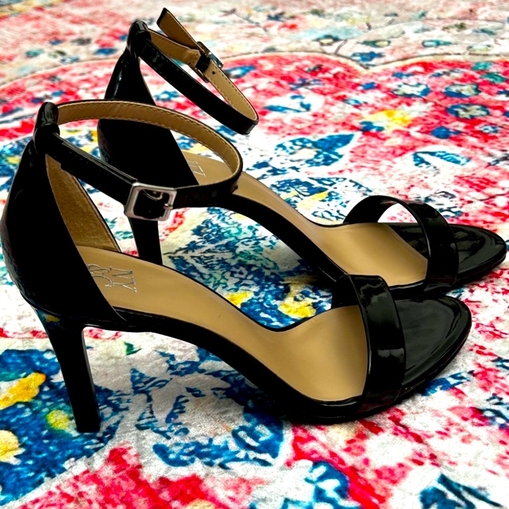 Black Patent Leather Open Toe Ankle Strap Heel by New York & Co.